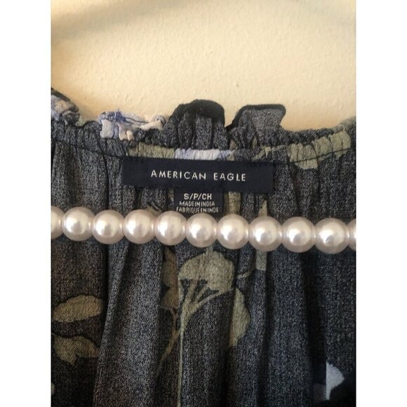 American Eagle Outfitters Size S Black Floral Tunic Top Boho Ruffles Long Sleeve - Picture 7 of 7